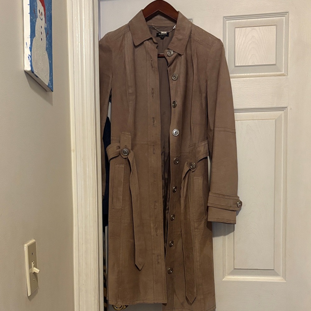 Soft Taupe classic faux suede Trench Coat